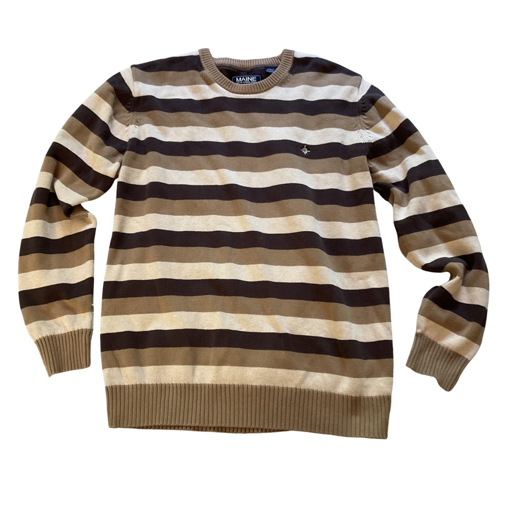 Maine New England Mens Striped Cotton Crewneck Sweater Brown Tan Small Debenhams